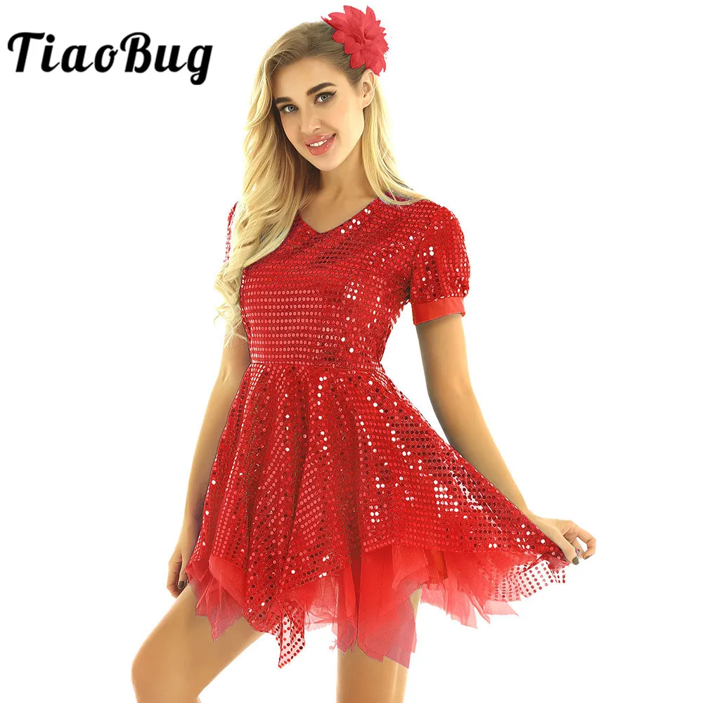 TiaoBug Women Shiny Sequins Asymmetrical Mesh Tulle Latin Dress with Flower Hairclip Set Stage Performance Modern Dance Costume
TiaoBug Women Shiny Sequins Asymmetrical Mesh Tulle Latin Dress with Flower Hairclip Set Stage Performance Modern Dance Costume