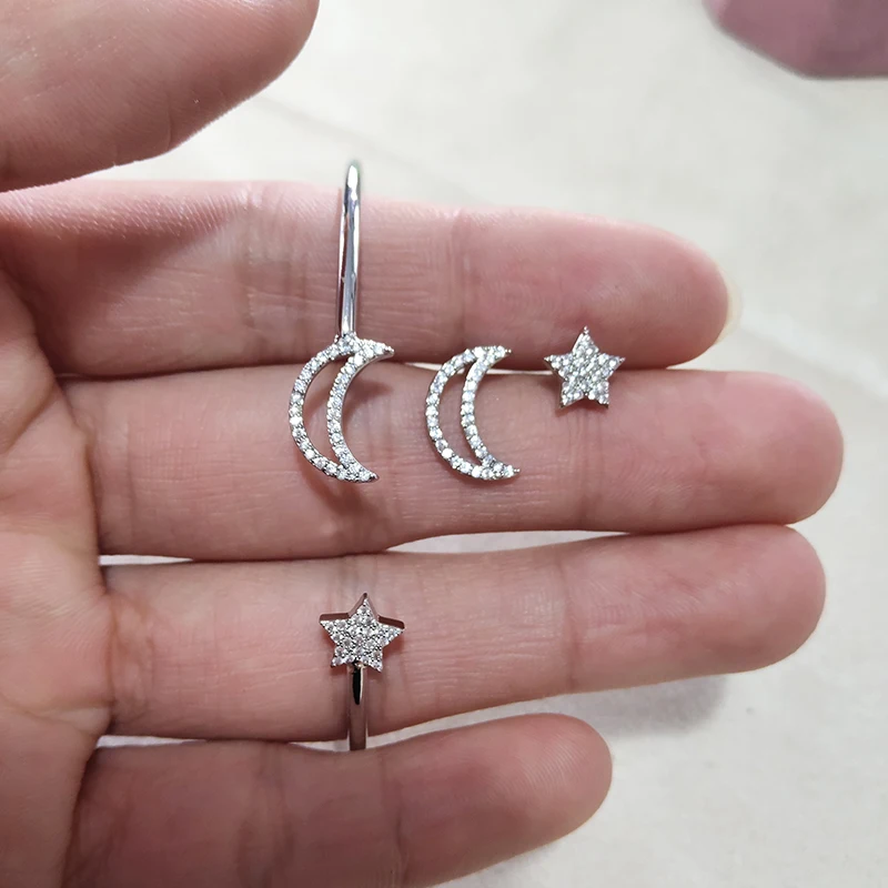 2pcs Per Set Luxury Silver Color Engagement Gift Jewelry for Women Handmade AAA Zircon Star Moon Earrings Bracelet Drop Shipping
2pcs Per Set Luxury Silver Color Engagement Gift Jewelry for Women Handmade AAA Zircon Star Moon Earrings Bracelet Drop Shipping
