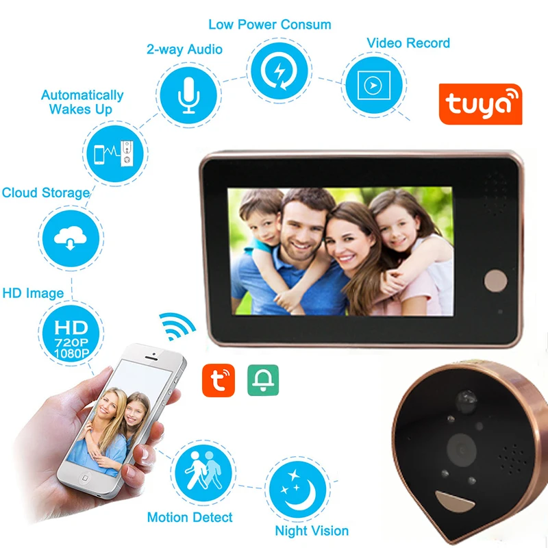 Peephole Camera Wifi 4.3Inch Monitor Smart Video Doorbell HD1080P Night Vision PIR Motion Detection APP Control Home Safety
Peephole Camera Wifi 4.3Inch Monitor Smart Video Doorbell HD1080P Night Vision PIR Motion Detection APP Control Home Safety