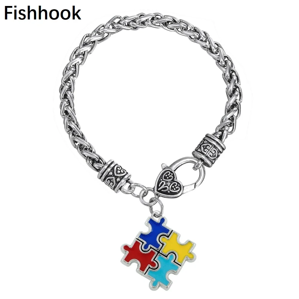 Fishhook Браслет из цинкового сплава эмаль аутизм головоломка осознания