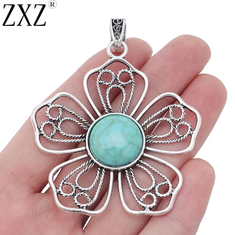 ZXZ 2pcs Tibetan Silver Large Filigree Flower & Blue Stone Charms Pendants for Necklace Jewelry Making Findings 62x59mm
ZXZ 2pcs Tibetan Silver Large Filigree Flower & Blue Stone Charms Pendants for Necklace Jewelry Making Findings 62x59mm