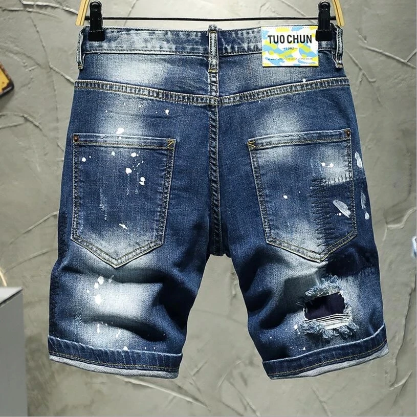 Men Summer Blue Shorts Jeans Holes Denim Shorts Paint Casual Streetwear Jeasn Shorts High Quality Men Slim Fit Stretch Jeans 38 
Men Summer Blue Shorts Jeans Holes Denim Shorts Paint Casual Streetwear Jeasn Shorts High Quality Men Slim Fit Stretch Jeans 38