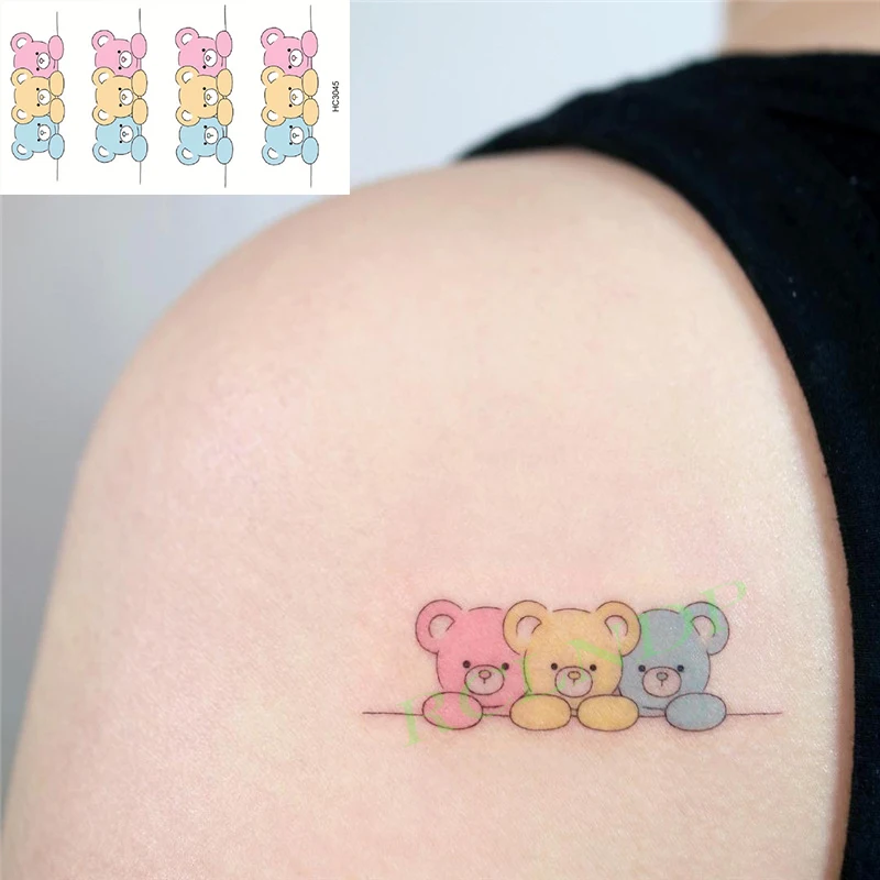 Waterproof Temporary Tattoo Sticker Cute Colorful Cartoon Bear Flash Tatoo Fake Tatto Body Art for Woman Men | Красота и здоровье