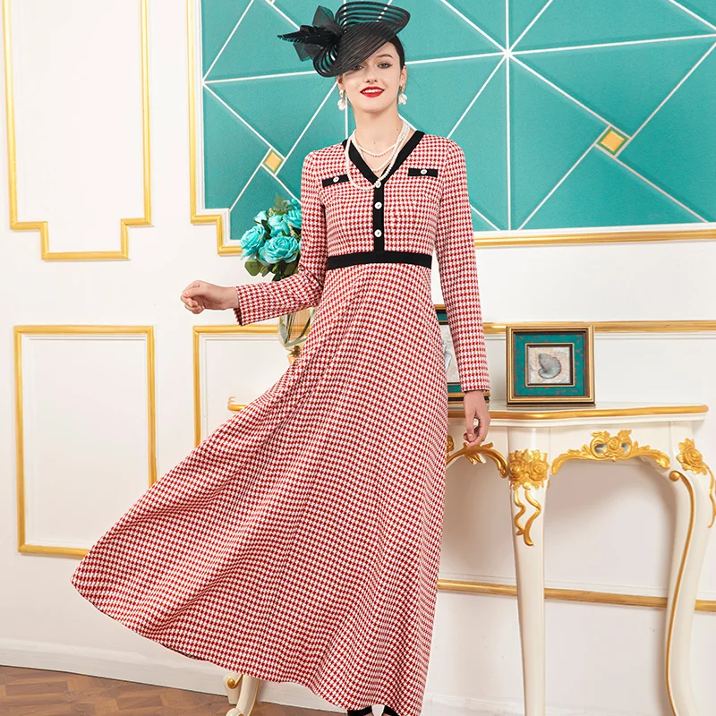 Женское винтажное платье до щиколотки, клетчатое платье в английском стиле с V-образным вырезом для офиса и свадьбы, весна-осень 2021 
Женское винтажное платье до щиколотки, клетчатое платье в английском стиле с V-образным вырезом для офиса и свадьбы, весна-осень 2021