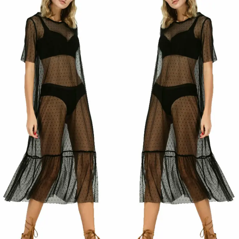 Richkeda Store New 2021 Women Sexy See-through Mesh Sheer Dress Tulle Lace Long Beachwear Cover Up Style Black Dress 
Richkeda Store New 2021 Women Sexy See-through Mesh Sheer Dress Tulle Lace Long Beachwear Cover Up Style Black Dress