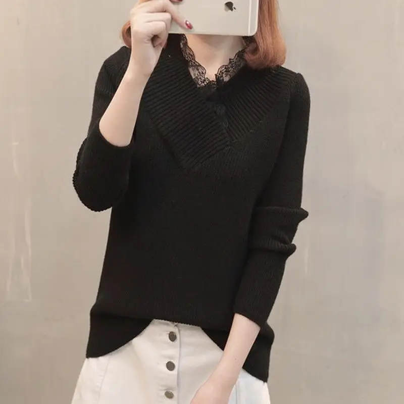 Woman Sweaters Lace V-neck Thick Sweater Pullover Knitted Loose Autumn Winter Women's Clothing Femme Chandails Pull Hiver
Woman Sweaters Lace V-neck Thick Sweater Pullover Knitted Loose Autumn Winter Women's Clothing Femme Chandails Pull Hiver