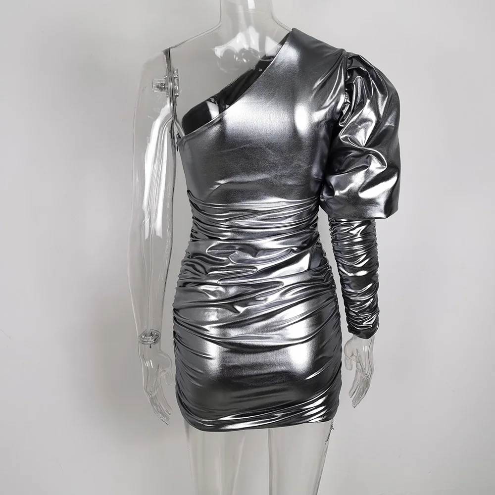 Fyrneh Sexy Metallic Dress Women Puff Sleeve One Shoulder Slash Neck Ruffle Bodycon Summer Party Dress
Fyrneh Sexy Metallic Dress Women Puff Sleeve One Shoulder Slash Neck Ruffle Bodycon Summer Party Dress