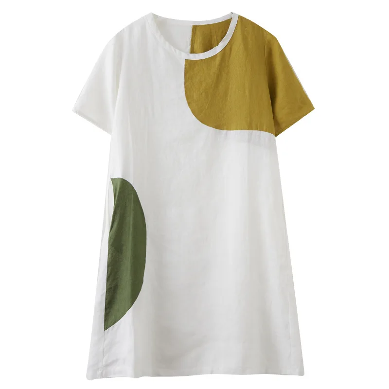 Contrasting color stitching plus size dress women's summer 2021 new simple short-sleeved temperament mid-length dress
Contrasting color stitching plus size dress women's summer 2021 new simple short-sleeved temperament mid-length dress