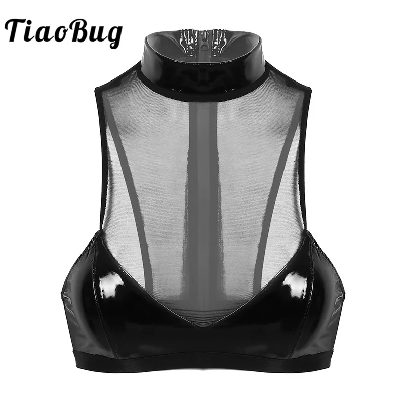 Женский укороченный топ TiaoBug с высоким воротом, черный прозрачный сетчатый топ из лакированной кожи, на молнии, для ночного клуба и вечеринк... 
Женский укороченный топ TiaoBug с высоким воротом, черный прозрачный сетчатый топ из лакированной кожи, на молнии, для ночного клуба и вечеринк...