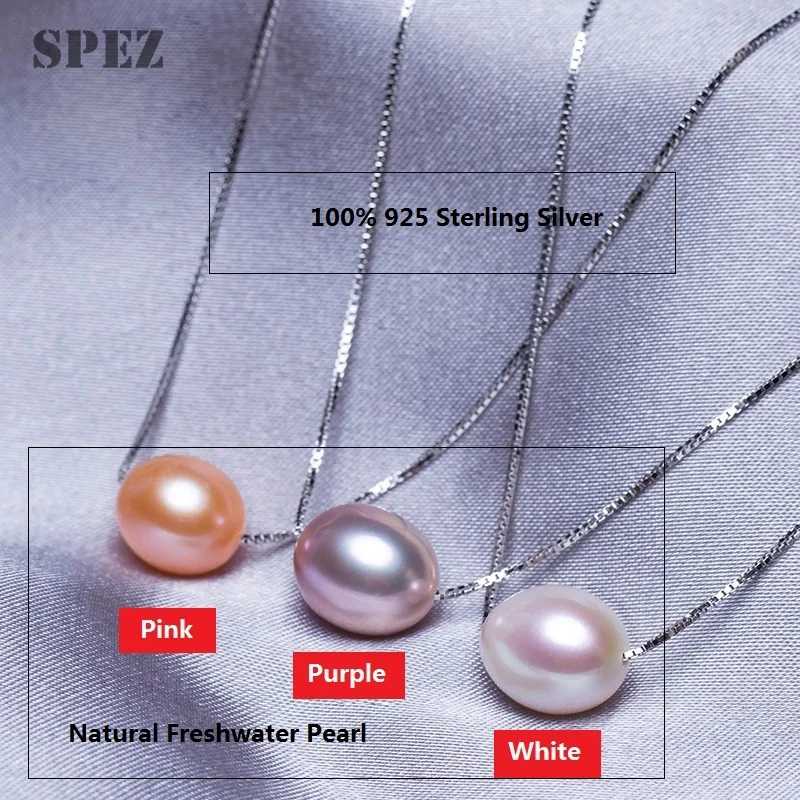 925 Sterling Silver Necklace 8-9mm Genuine Natural Freshwater Pearl Pendant Necklaces For Women Jewelry Fashion Gift | Украшения и