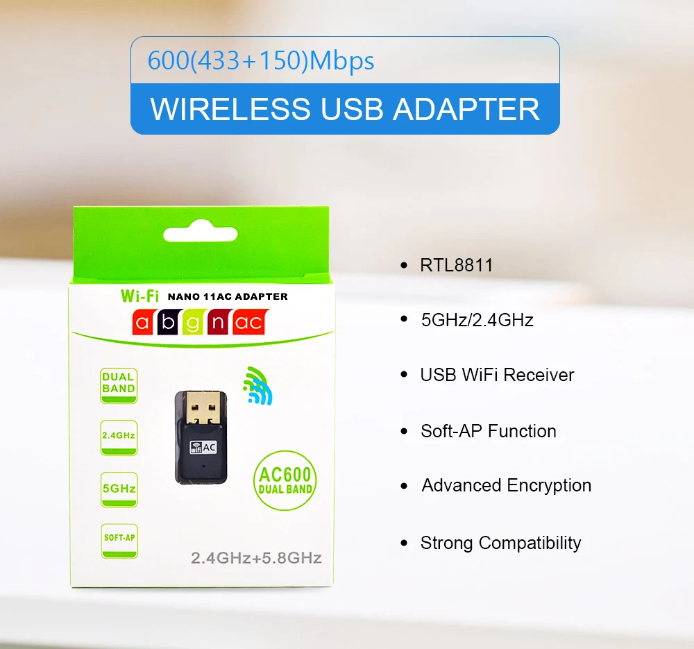 Беспроводной USB WiFi адаптер 600 Мбит/с wi-fi ключ PC сетевая карта двухдиапазонный wifi 5