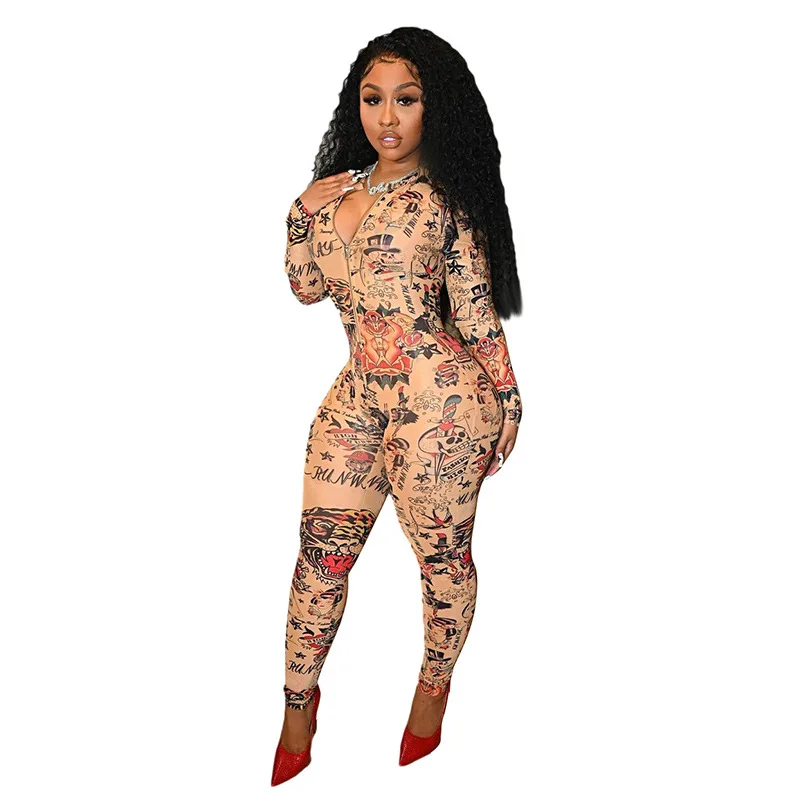Spring Autumn Women Fashion Printed Jumpsuits Sexy Lady's Zipper V+Neck Full Sleeves Slimming Waist Pencil Pants Rompers Newest
Spring Autumn Women Fashion Printed Jumpsuits Sexy Lady's Zipper V+Neck Full Sleeves Slimming Waist Pencil Pants Rompers Newest