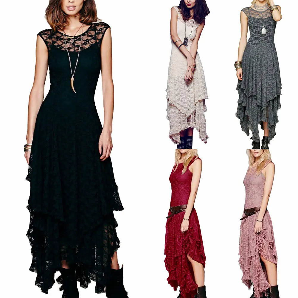 Womens Sleeveless Lace Patcwork Irregular Long Dress Casual Maxi Dresses Solid Color Tanks Sexy Vestidos
Womens Sleeveless Lace Patcwork Irregular Long Dress Casual Maxi Dresses Solid Color Tanks Sexy Vestidos