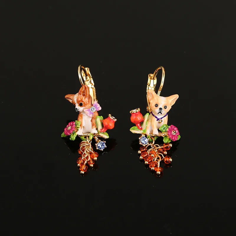 European and American Animal Series Enamel Glaze Chihuahua Puppy Earrings Corgi Pink Flower Green Leaf Ear Clip Earrings Female
European and American Animal Series Enamel Glaze Chihuahua Puppy Earrings Corgi Pink Flower Green Leaf Ear Clip Earrings Female