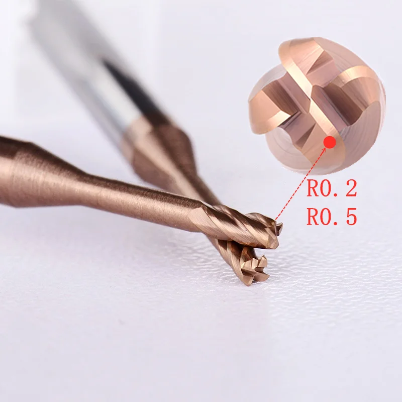 1 мм 2 3 4 R0.1/0.1r0.2/R0.5 Концевая фреза с длинным шейным радиусом CNC R Bullnose резак из