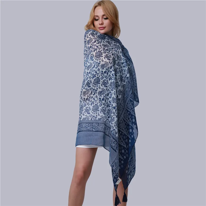 Summer Spring Women Long Scarf Elegant Blue and White Porcelain Print Tassel Wraps Female National Style Beach Shawls Wholesale
Summer Spring Women Long Scarf Elegant Blue and White Porcelain Print Tassel Wraps Female National Style Beach Shawls Wholesale
