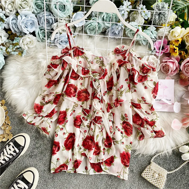 Ladies 2021 New Spring Summer Cute Casual Chiffon Blouse Spaghetti Strap Fold Sweet Short Sleeve Ruffle Women's Blouse
Ladies 2021 New Spring Summer Cute Casual Chiffon Blouse Spaghetti Strap Fold Sweet Short Sleeve Ruffle Women's Blouse