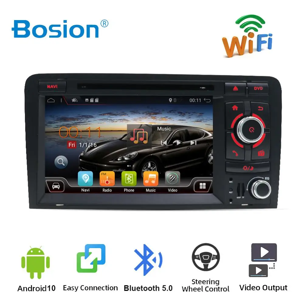 Автомагнитола Bosion 7 дюймов HD Android 10 0 стерео DVD плеер с GPS для Audi A3 8P S3 2003 2012 RS3 2 din