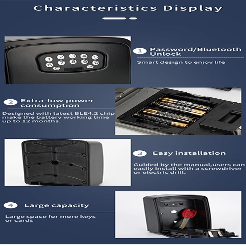 Tuya Smart Key Lock Box Fingeprint Key Safe Bluetooth Wireless Dynamic Password Zinc Alloy Key Storage Lock Box Outdoor Home Use
Tuya Smart Key Lock Box Fingeprint Key Safe Bluetooth Wireless Dynamic Password Zinc Alloy Key Storage Lock Box Outdoor Home Use