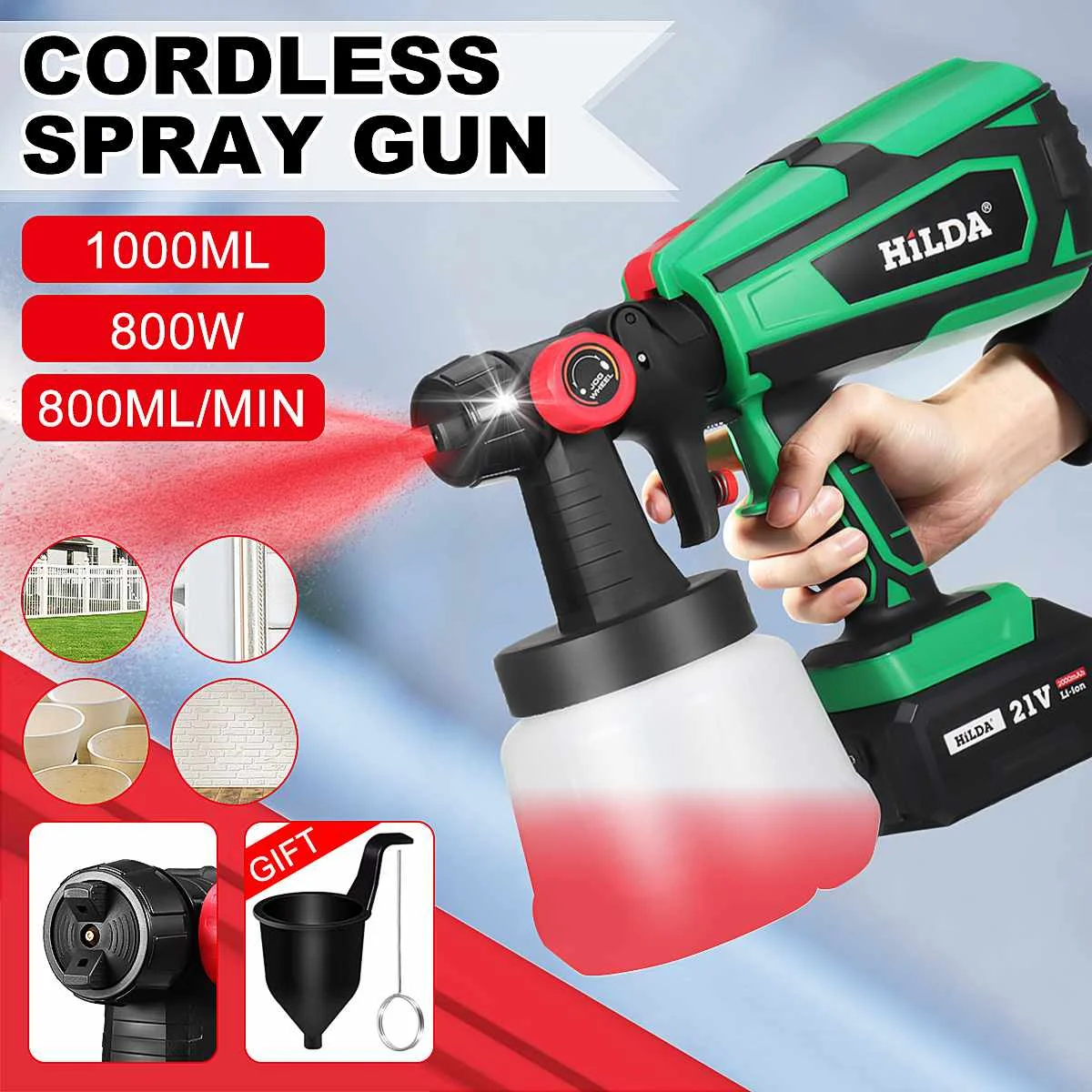 800W 1000ML Electric Paint Sprayer Adjustable Nozzle For Home Garden Painting Sprayer Gun Spray Paint Tool With Li-ion Battery
800W 1000ML Electric Paint Sprayer Adjustable Nozzle For Home Garden Painting Sprayer Gun Spray Paint Tool With Li-ion Battery
