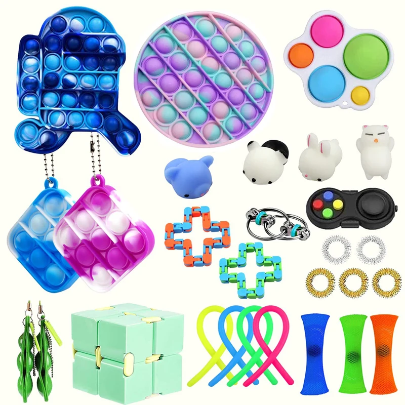 28pcs Fidget Toys Set Simple Dimple Toy Push Bubble Anxiety Relief Noodles Stress Reliver Early Educational Autism Special Need
28pcs Fidget Toys Set Simple Dimple Toy Push Bubble Anxiety Relief Noodles Stress Reliver Early Educational Autism Special Need