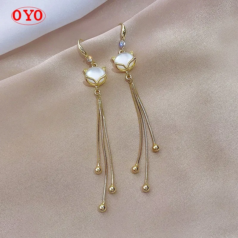 Новинка 925, простые серьги с длинными кисточками и кошачий глаз 
Новинка 925, простые серьги с длинными кисточками и кошачий глаз