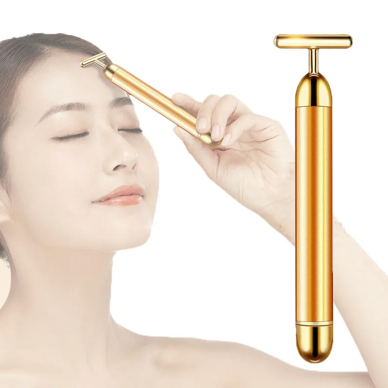 24K Gold Beauty Bar ролик для лица укрепляющий массажер против старения лица против морщин Вибрирующая T-образная палочка для похудения
24K Gold Beauty Bar ролик для лица укрепляющий массажер против старения лица против морщин Вибрирующая T-образная палочка для похудения