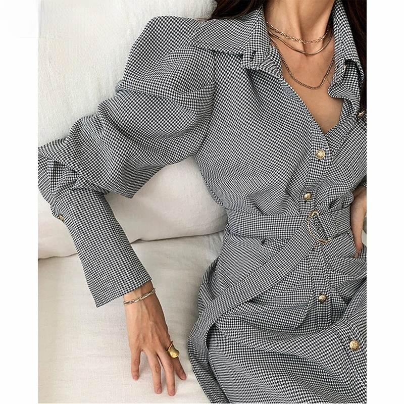 Chic Turn-down Collar Women Long Plaid Dress Fashion Single-breasted Belted Female Dress Full Sleeve Bodycon Vestidos
Chic Turn-down Collar Women Long Plaid Dress Fashion Single-breasted Belted Female Dress Full Sleeve Bodycon Vestidos