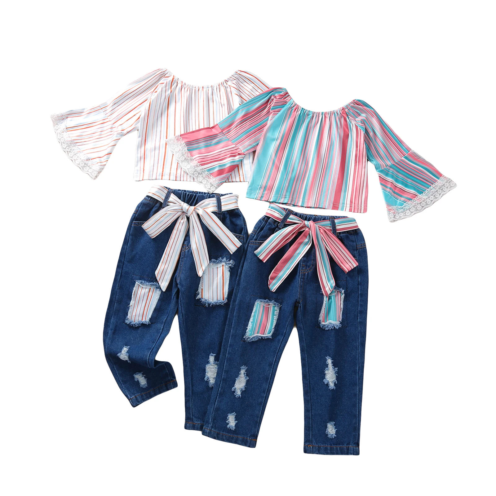 Toddler Baby Girls Clothes Flower Stripe Flare Sleeve Tops+Denim Ripped Pants 2PCS Outfits Fashion Autumn Clothes
Toddler Baby Girls Clothes Flower Stripe Flare Sleeve Tops+Denim Ripped Pants 2PCS Outfits Fashion Autumn Clothes