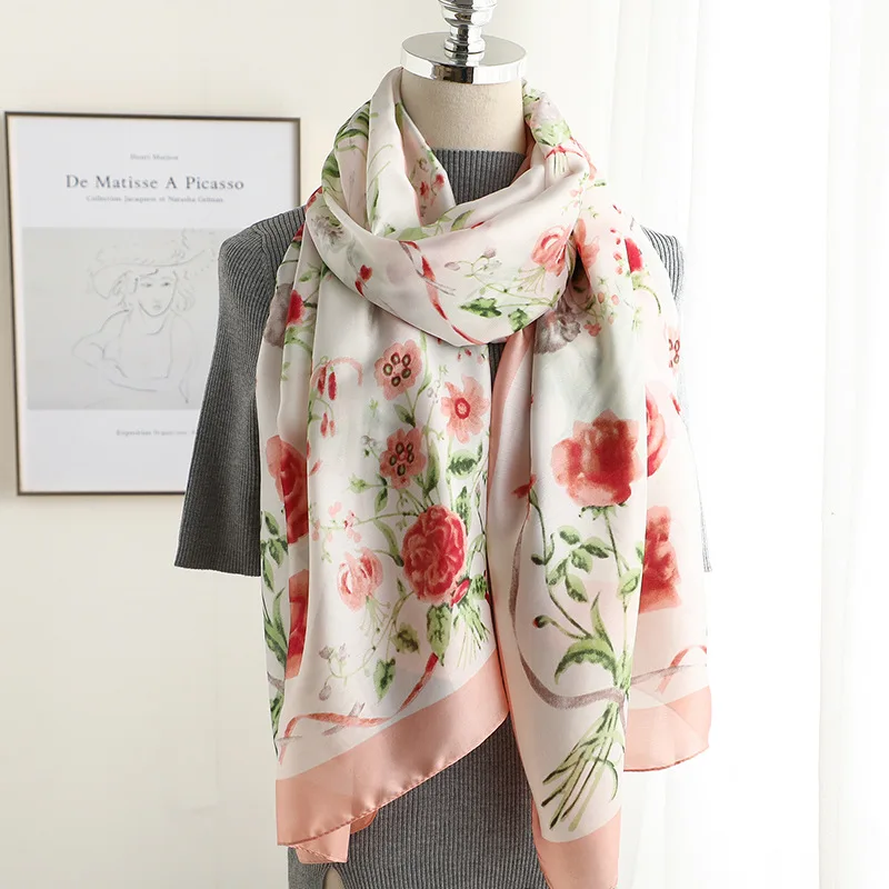 2021 Spring And Summer Lady Fashion Shawl Female Beach Headband Muffler Women New Flower Silk Scarf Superior Quality Scarves
2021 Spring And Summer Lady Fashion Shawl Female Beach Headband Muffler Women New Flower Silk Scarf Superior Quality Scarves