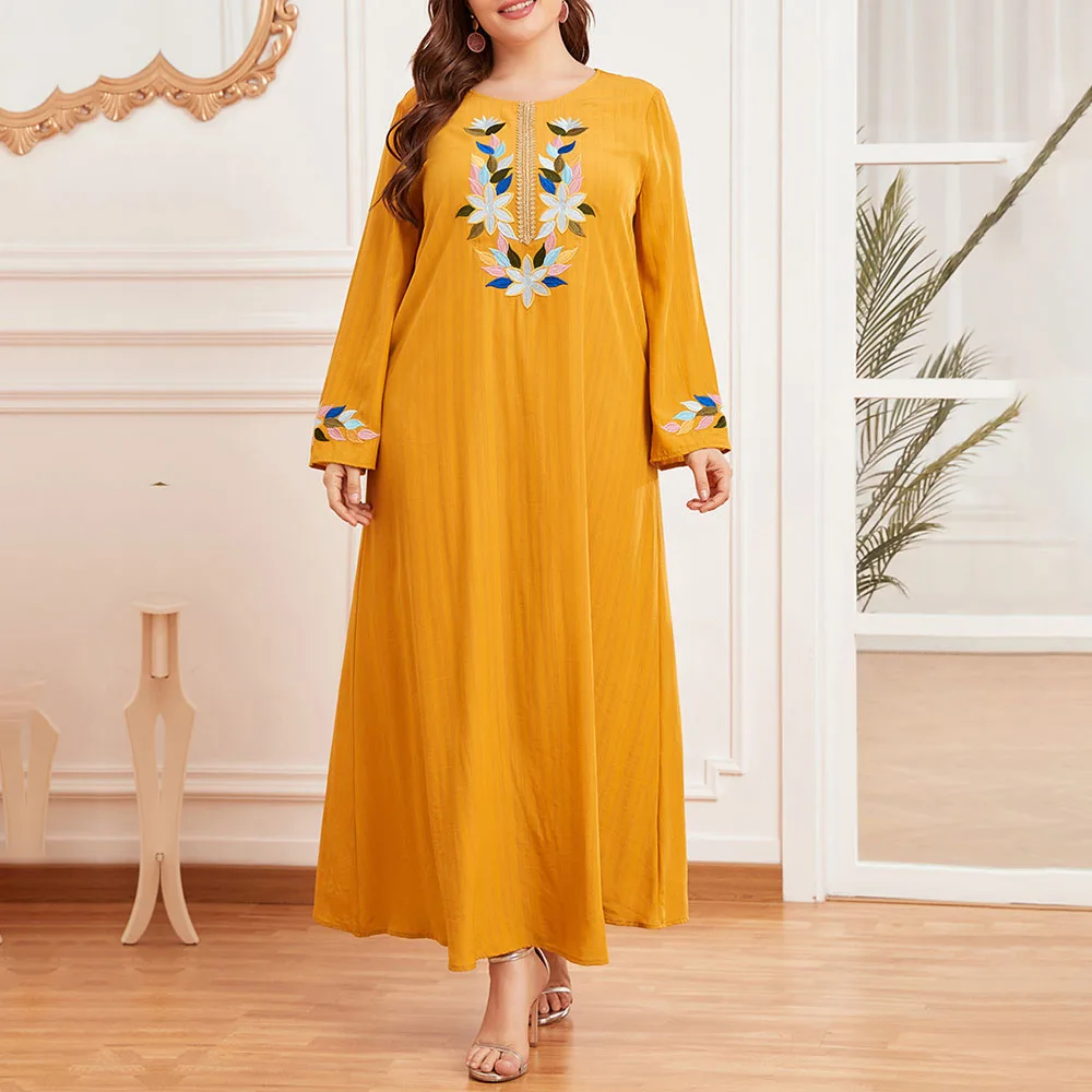 Summer 2021 Oversize Embroidery Long Sleeve Solid Color Folds Women's Dress Solid Color Round Neck Loose Casual Muslim
Summer 2021 Oversize Embroidery Long Sleeve Solid Color Folds Women's Dress Solid Color Round Neck Loose Casual Muslim