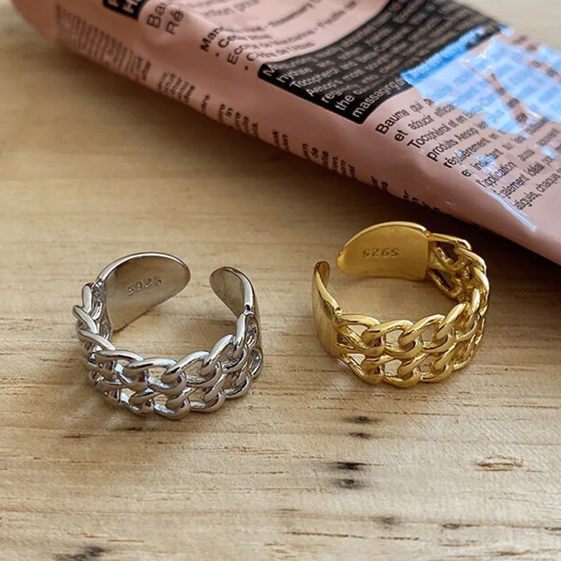 A00945 Minimalist Real 925 Sterling Silver Cuban Link Double Chain Open Ring for Fashion Women Punk Men Rock Charm Jewelry 
A00945 Minimalist Real 925 Sterling Silver Cuban Link Double Chain Open Ring for Fashion Women Punk Men Rock Charm Jewelry