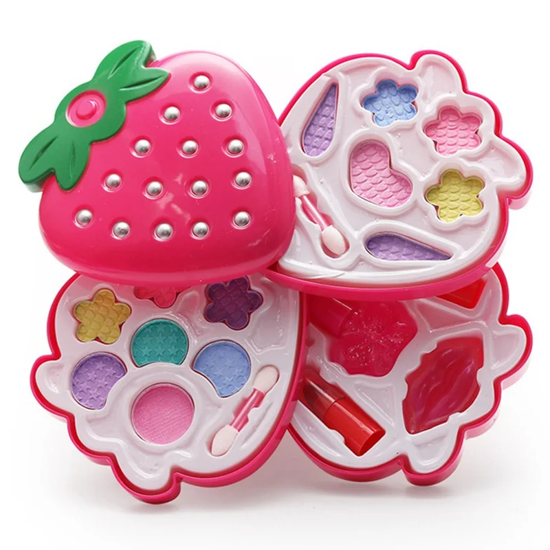 Children Makeup Box Strawberry Shape Pink Color Cosmetics Set Kids Girls Dress Up Storage Boxes School Portable Make Bag | Игрушки и