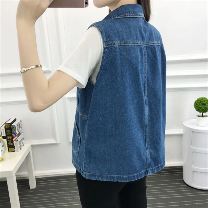 Clothing Denim Vest Women Spring Summer Casual POLO Collar Single-breasted Sleeveless Harajuku Jeans Female Tops Lady Z143 | Женская