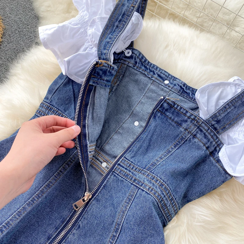 2021 summer vintage off the shoulder strap denim dress women puff sleeve a-line dress
2021 summer vintage off the shoulder strap denim dress women puff sleeve a-line dress