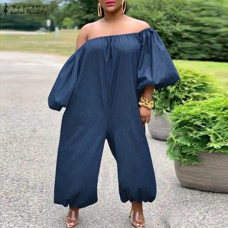 ZANZEA Denim Blue Long Jumpsuits Womens Fashion Off Shoulder Playsuits Party Casual Wide Leg Overalls Elegant Rompers
ZANZEA Denim Blue Long Jumpsuits Womens Fashion Off Shoulder Playsuits Party Casual Wide Leg Overalls Elegant Rompers
