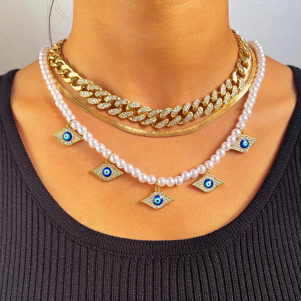 Turkish Evil Eye Imitation Pearl Beaded Necklace For Women Punk Golden Cuba Thick Choker Multilayer Necklace Femme Jewelry Gift
Turkish Evil Eye Imitation Pearl Beaded Necklace For Women Punk Golden Cuba Thick Choker Multilayer Necklace Femme Jewelry Gift
