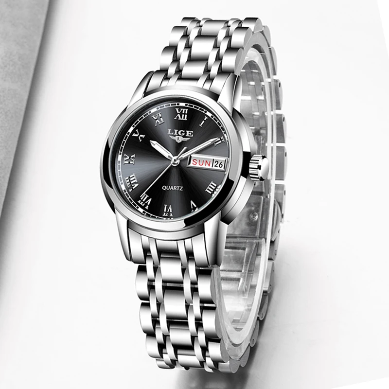 Часы наручные LIGE женские кварцевые деловые брендовые Роскошные серебристые