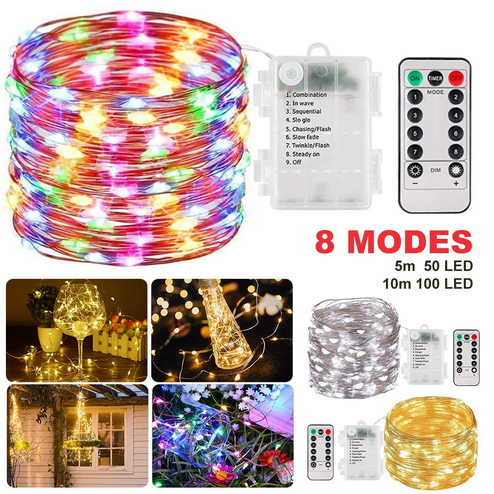 LED String Lights Remote Control Copper Wire Battery Powered 8 Modes Outdoor Fairy Garland Christmas New Year Decoration
LED String Lights Remote Control Copper Wire Battery Powered 8 Modes Outdoor Fairy Garland Christmas New Year Decoration