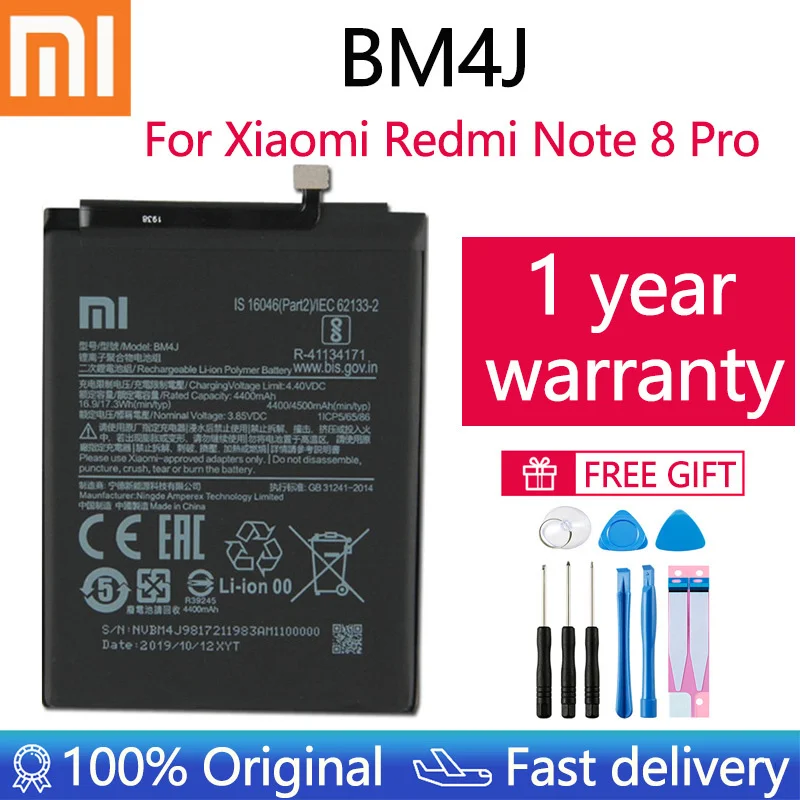 100% Оригинальный аккумулятор 4500 мАч BM4J для Xiaomi Redmi Note 8 Pro Note8 Pro оригинальный сменный аккумулятор для телефона + Подарочные инструменты + накле...
100% Оригинальный аккумулятор 4500 мАч BM4J для Xiaomi Redmi Note 8 Pro Note8 Pro оригинальный сменный аккумулятор для телефона + Подарочные инструменты + накле...