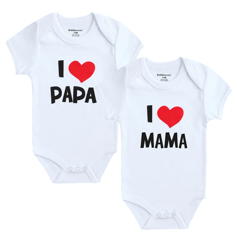 

2 шт./лот Одежда для новорожденных, одежда с коротким рукавом для девочек и мальчиков, дизайн «I Love Papa Mama», Комбинезоны из 100% хлопка, белые кост...