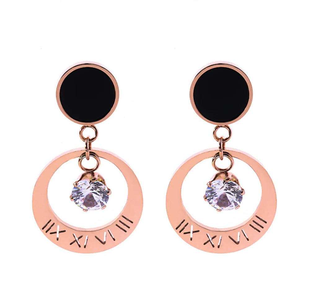 316L Stainless Steel Black Enamel Six-claw Zircon Roman Numeral Circle Titanium Earrings Fashion Jewelry
316L Stainless Steel Black Enamel Six-claw Zircon Roman Numeral Circle Titanium Earrings Fashion Jewelry