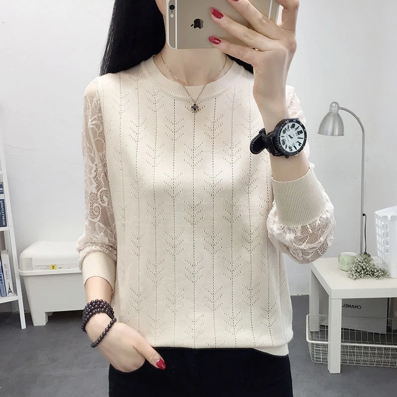Spring Summer Style Women Knitted Pullover Sweater Lady Casual Long Sleeve Lace Patchwork Knitted Outwear Pullover Tops ZZ0928
Spring Summer Style Women Knitted Pullover Sweater Lady Casual Long Sleeve Lace Patchwork Knitted Outwear Pullover Tops ZZ0928