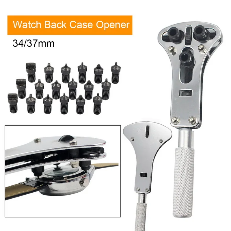 Adjustable Wrist Watch Case Opener Screw Back Remover Wrench Repair Tool 34mm/37mm Professional Watch Repair Wrench Tool Kit
Adjustable Wrist Watch Case Opener Screw Back Remover Wrench Repair Tool 34mm/37mm Professional Watch Repair Wrench Tool Kit