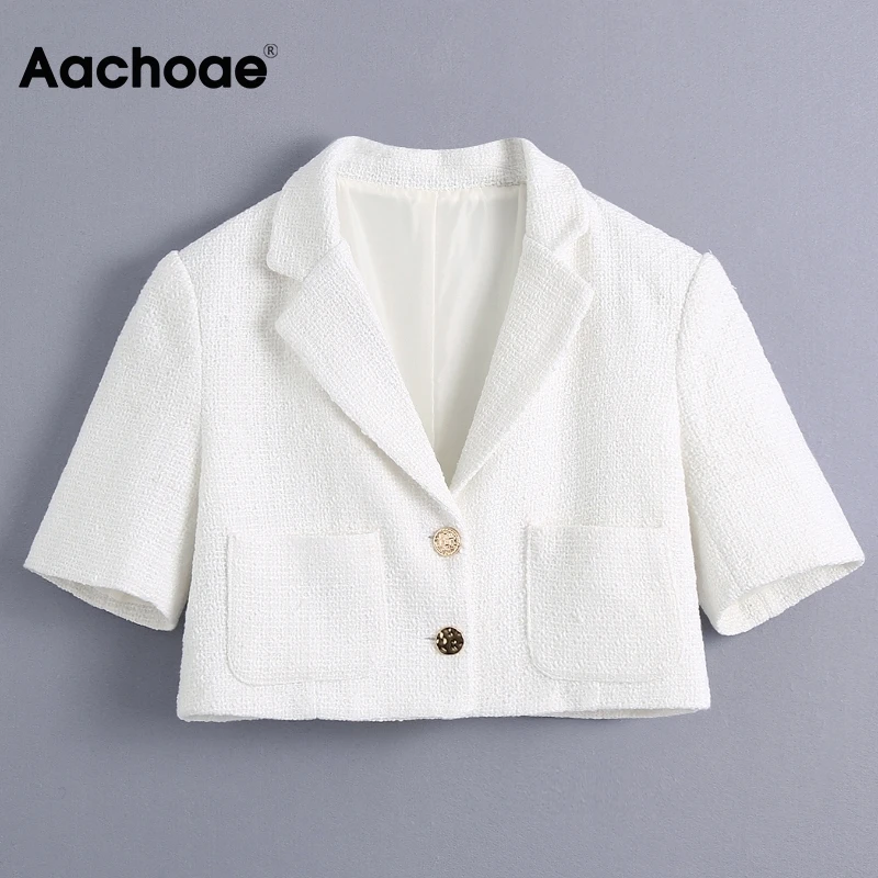 Aachoae Women White Color Tweed Cropped Blazer Office Lady Single Breasted Short Sleeve Outerwear Female Chic Pockets Jacket
Aachoae Women White Color Tweed Cropped Blazer Office Lady Single Breasted Short Sleeve Outerwear Female Chic Pockets Jacket