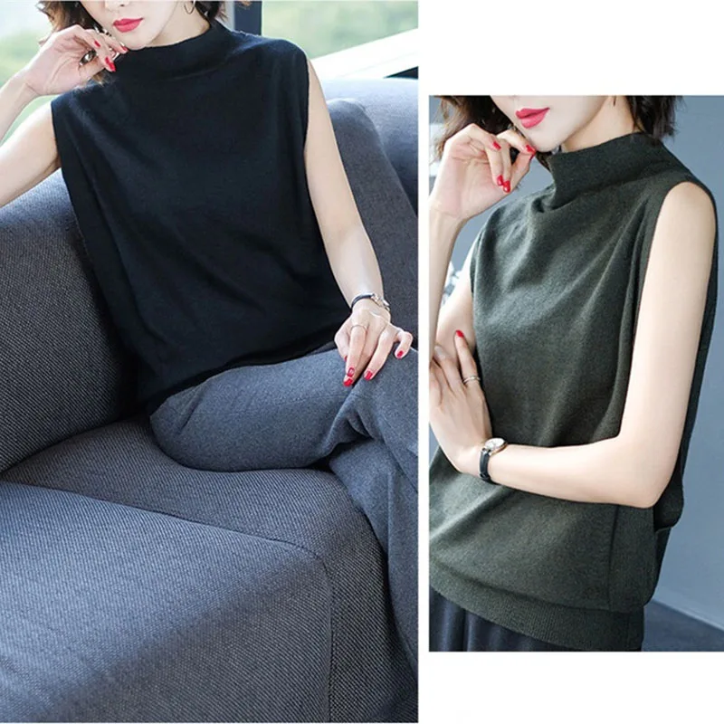 High Quality Sweater Autumn Half High Collar Short Section Thin Sleeveless Side Hollow Shirt Casual Bottoming Sweater Women 2020
High Quality Sweater Autumn Half High Collar Short Section Thin Sleeveless Side Hollow Shirt Casual Bottoming Sweater Women 2020