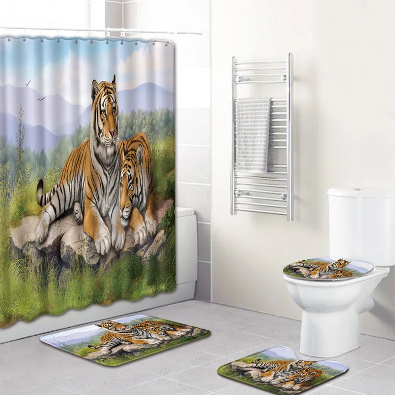 Animal Tiger Print Bathroom Carpet Cover Four-piece Waterproof Shower Curtain Absorbent Non-slip Mat Bath Cushion Cover
Animal Tiger Print Bathroom Carpet Cover Four-piece Waterproof Shower Curtain Absorbent Non-slip Mat Bath Cushion Cover