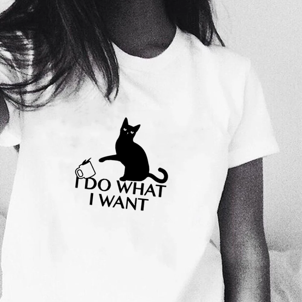 

I do what i want cat lovers saying funny t shirts womens summer tops black white print t-shirt tumblr humor harajuku