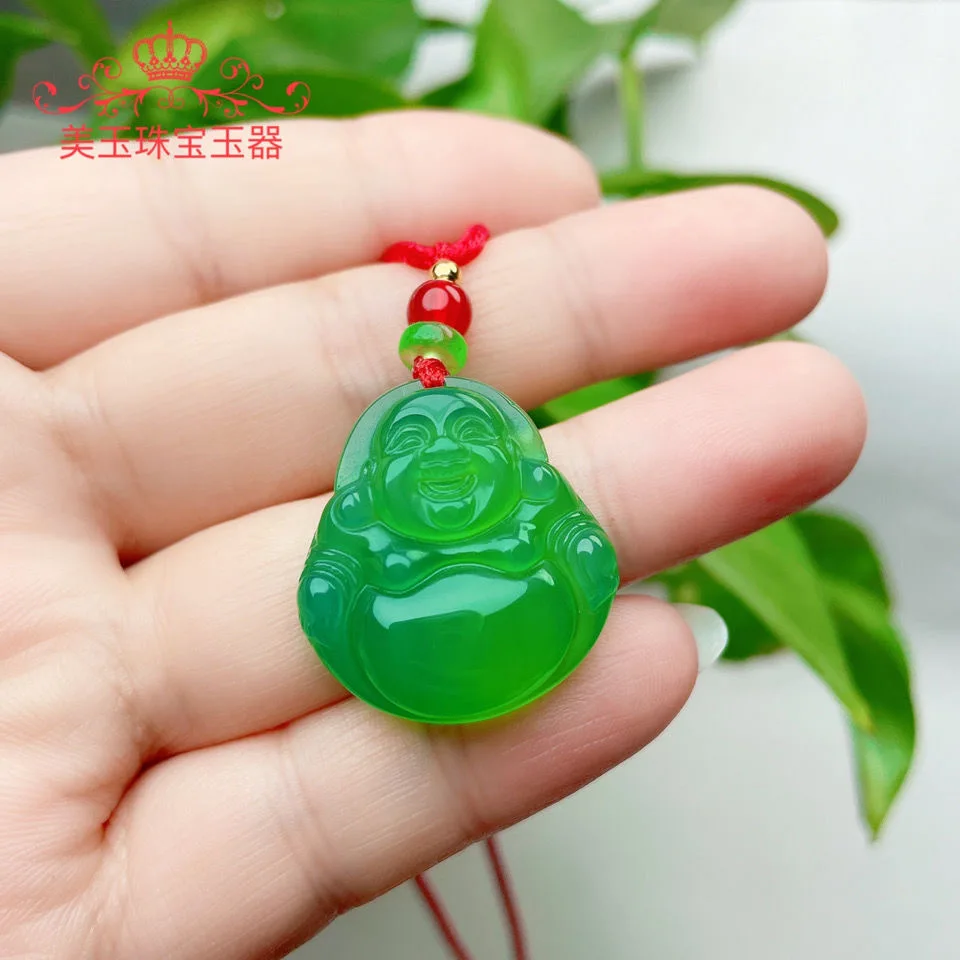 Натуральный зеленый агат Maitreya Будда DIY Подвески браслет очаровательные