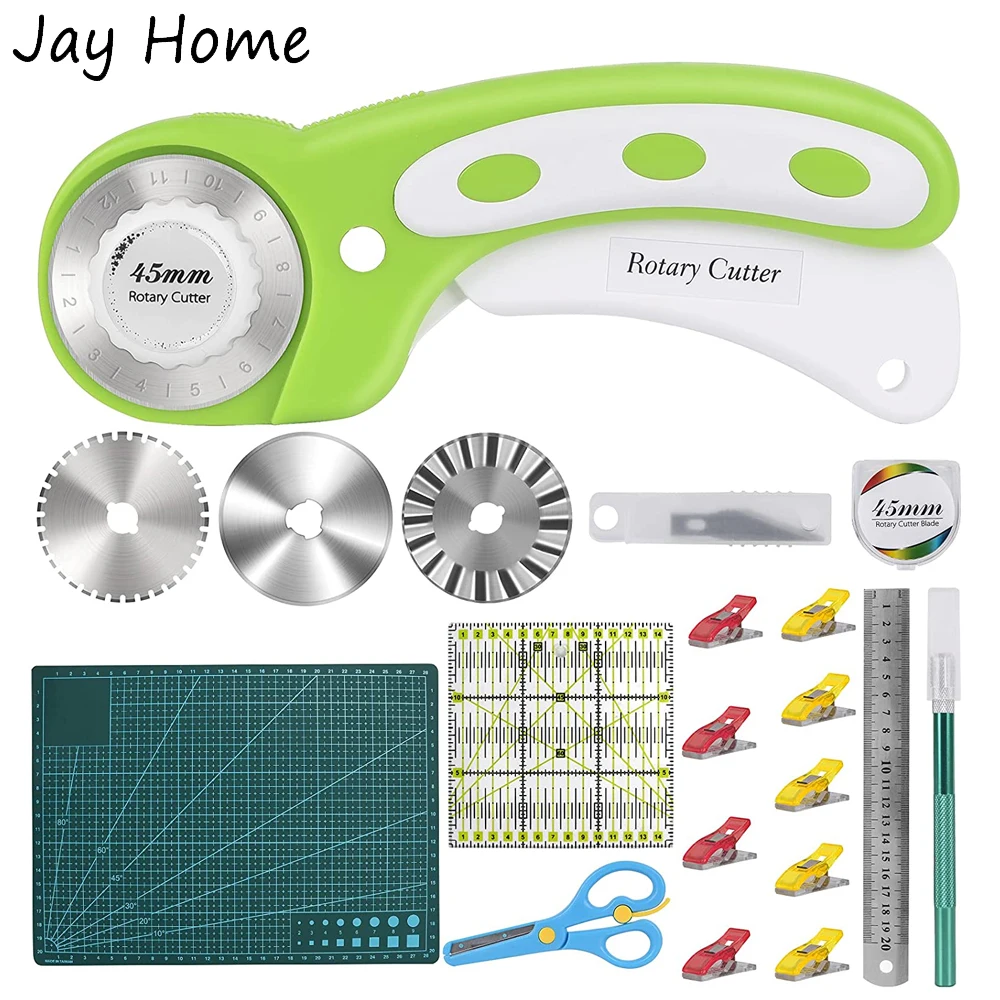 Fabric Rotary Cutter Set 45mm Cutter Kit with Cutting Mat & Craft Knife & 3 Replacement Blade & Patchwork Ruler for Sewing Craft
Fabric Rotary Cutter Set 45mm Cutter Kit with Cutting Mat & Craft Knife & 3 Replacement Blade & Patchwork Ruler for Sewing Craft